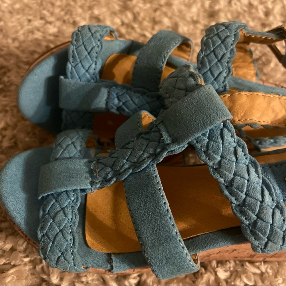 Chase & Chloe Toddler Teal Braided Cork Wedges size 11 - Picture 4 of 9